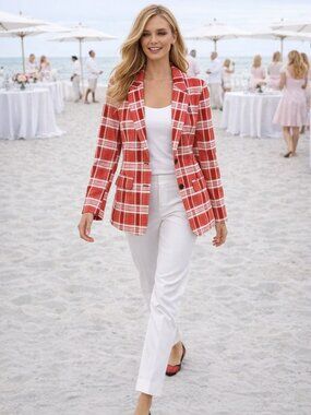 ASOS Red Tartan Plaid Blazer‎ Preppy Old Money Academia Party Minimalist Women 2